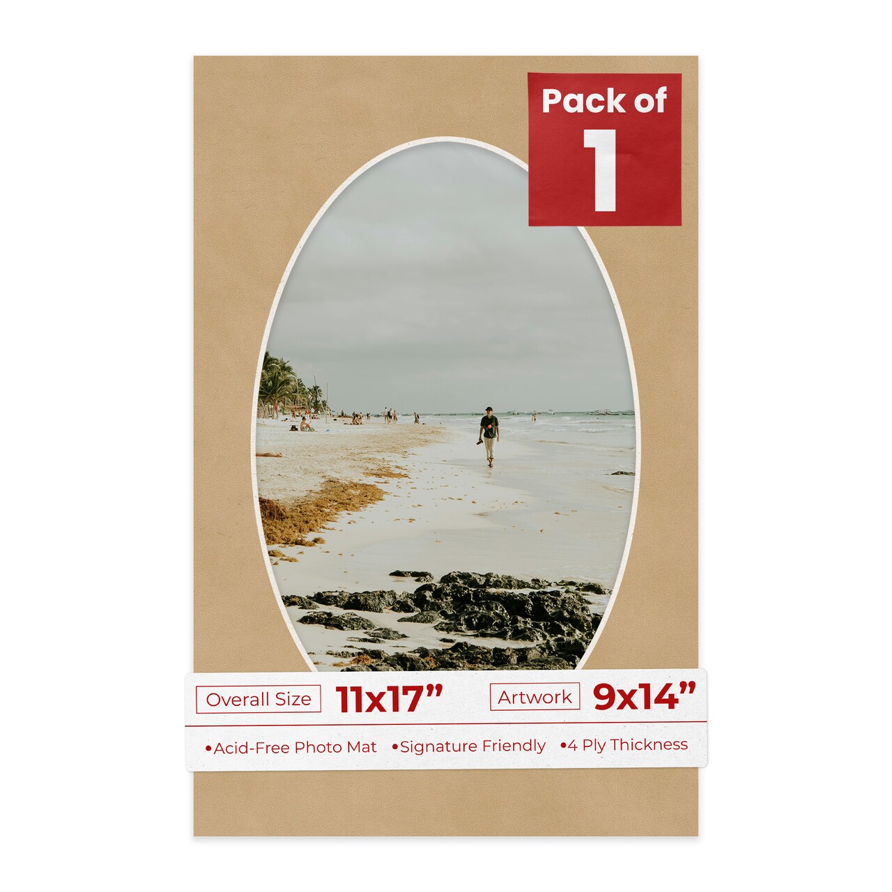 Beige Suede Mat Board for 11x17 Frames - Oval Opening for 9x14 Photos
